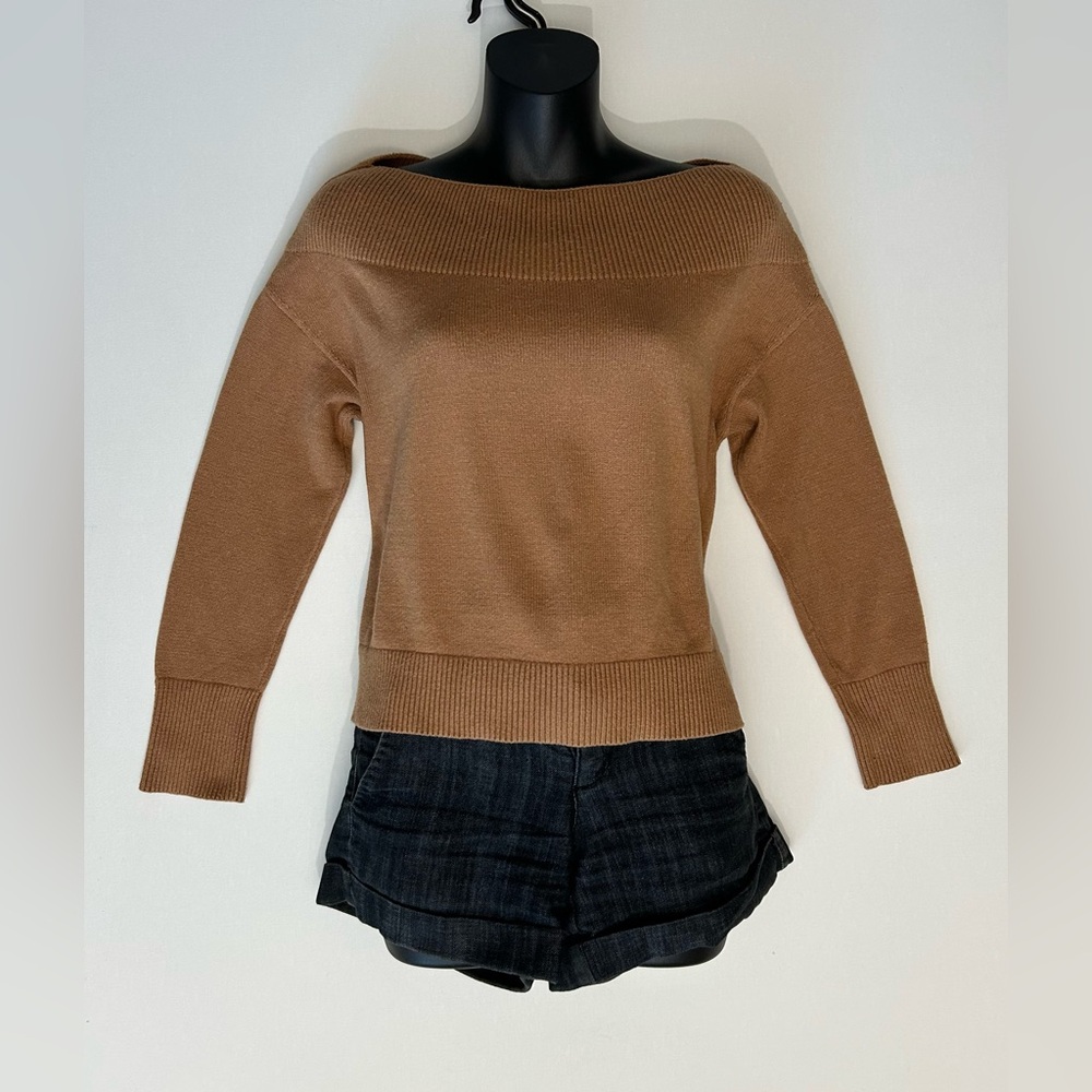 Anthropologie Moth Size XS Boat Neck Knit Pullover Sweater Dark Camel Tan
